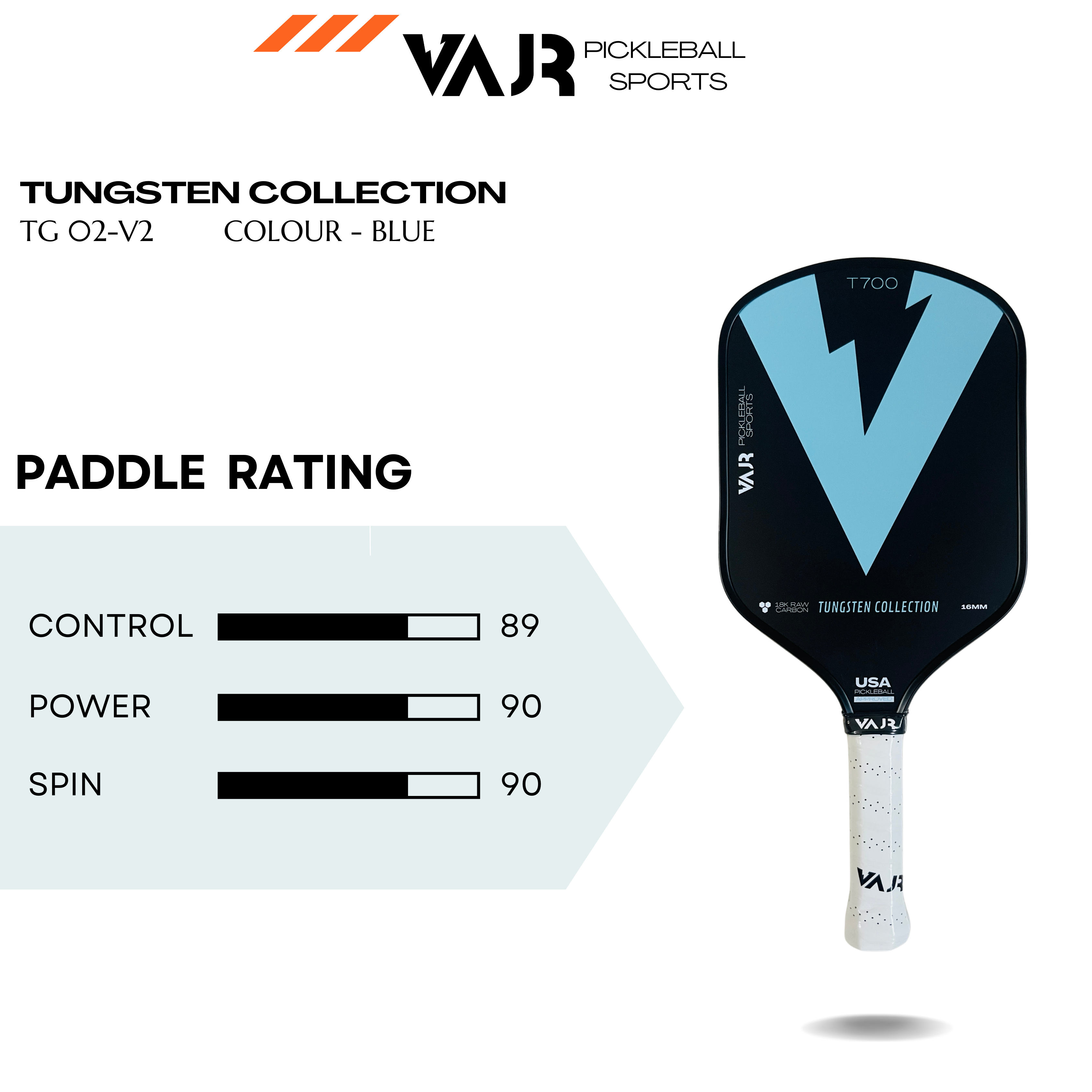 VAJR Tungsten Collection - Pickleball Paddle TG 02 - V2 - Blue