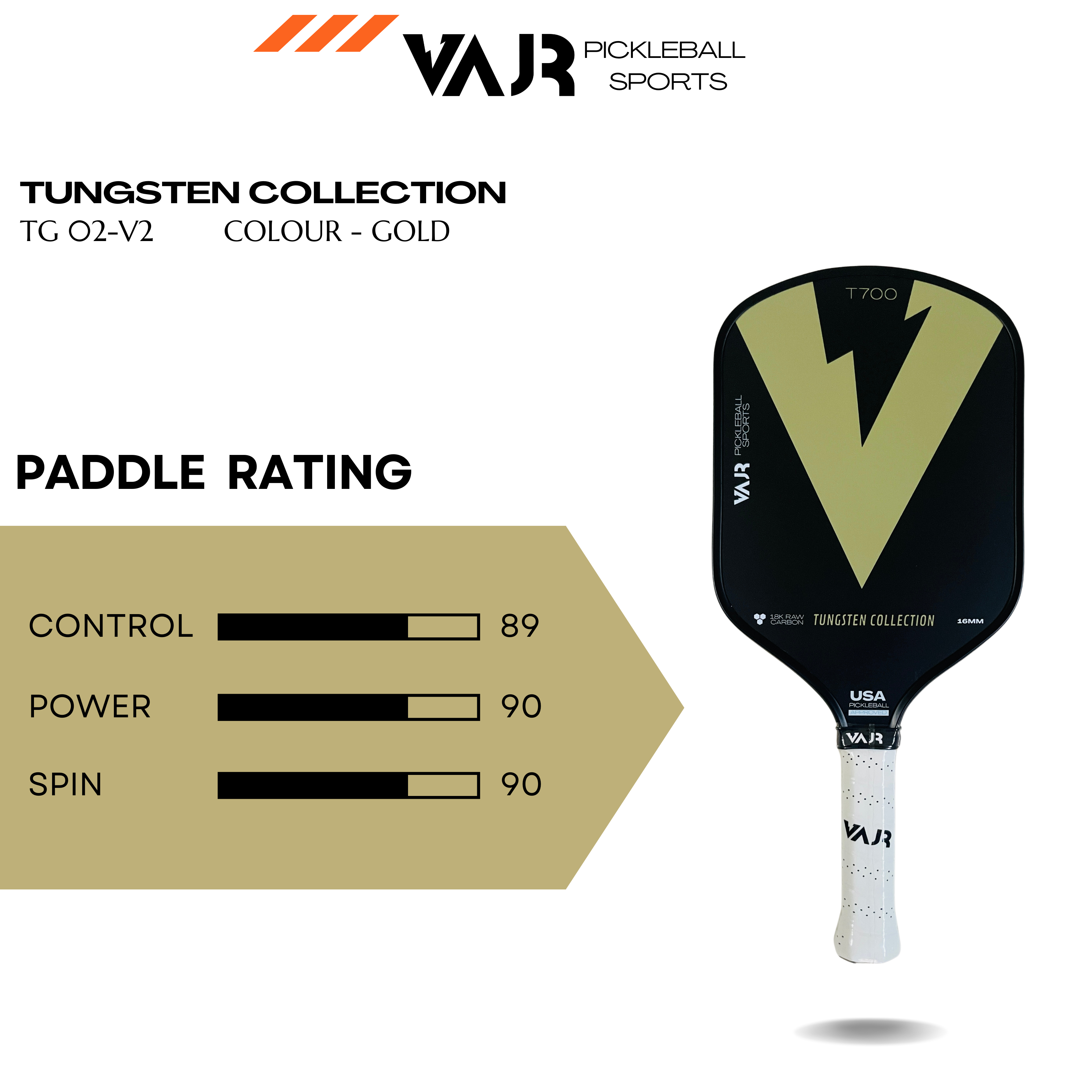 VAJR Tungsten Collection - Pickleball Paddle TG 02 - V2 - Gold