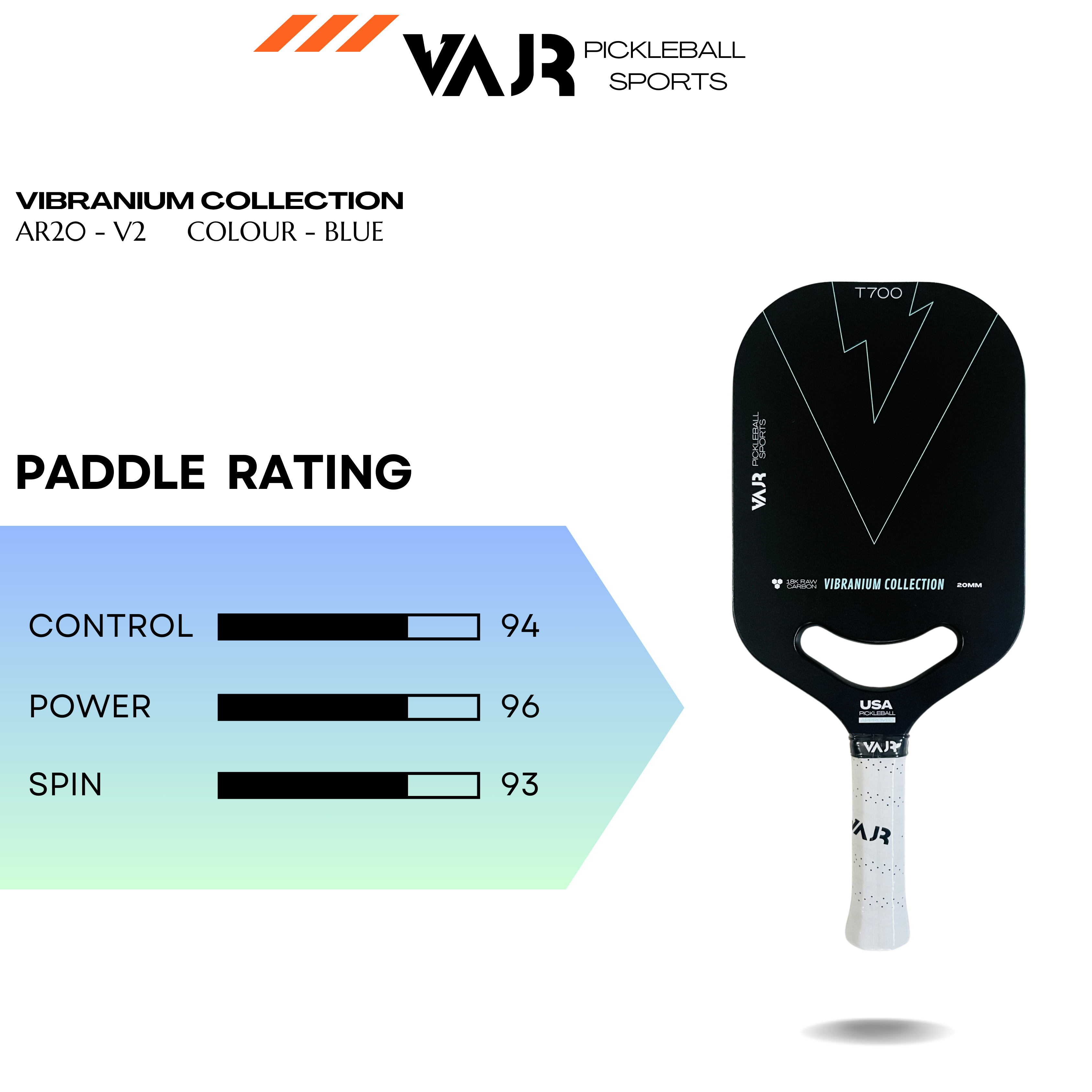 VAJR Vibranium Collection - Pickleball Paddle AR20 - V2 - Blue
