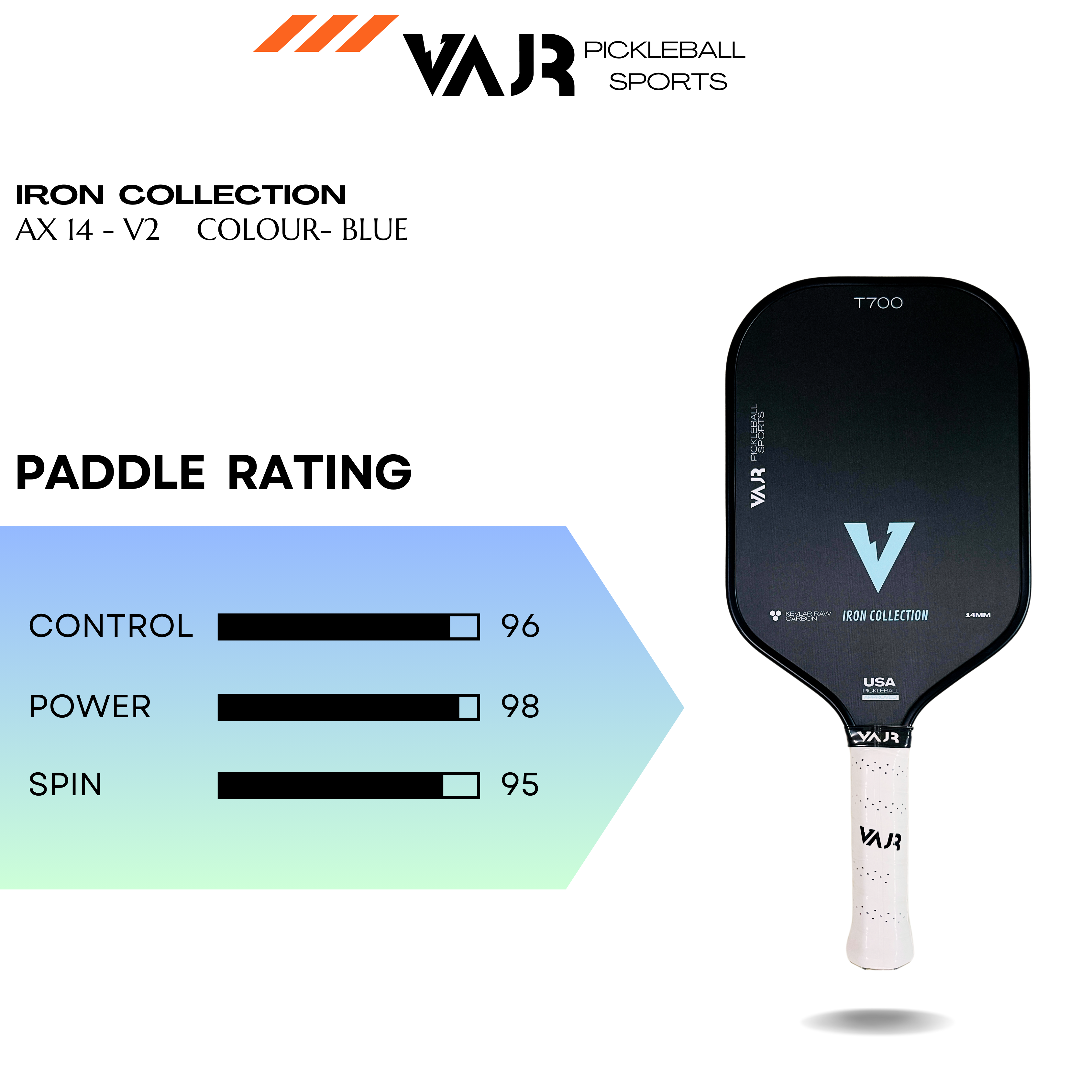 VAJR Iron Collection - Pickleball Paddle AX14 - V2 - Blue