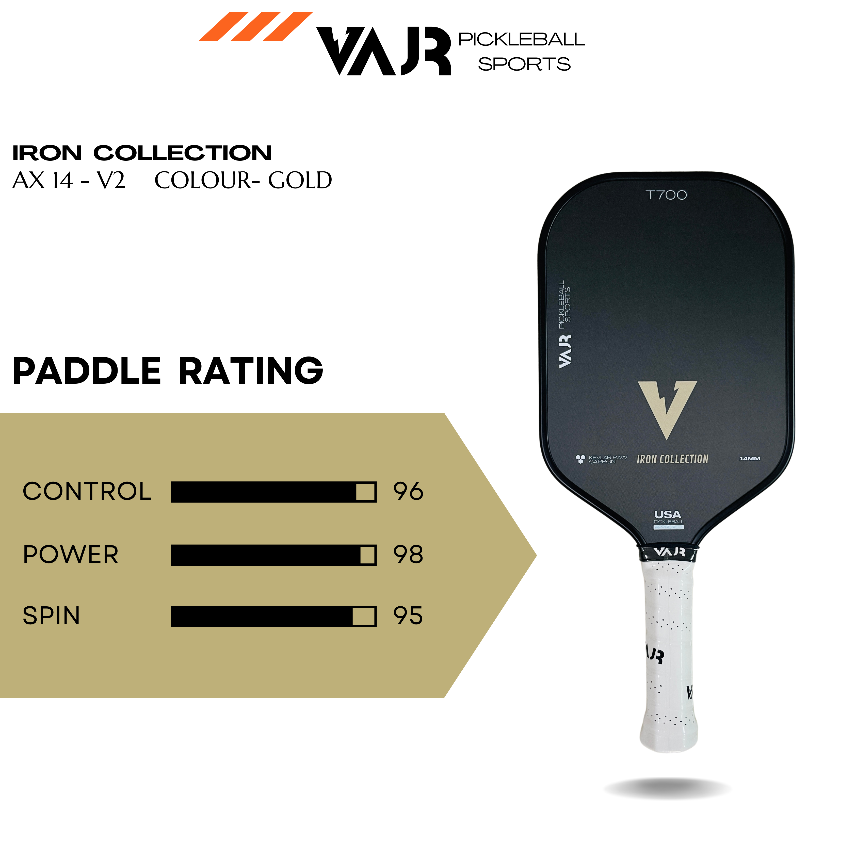 VAJR Iron Collection - Pickleball Paddle AX14 - V2 - Gold