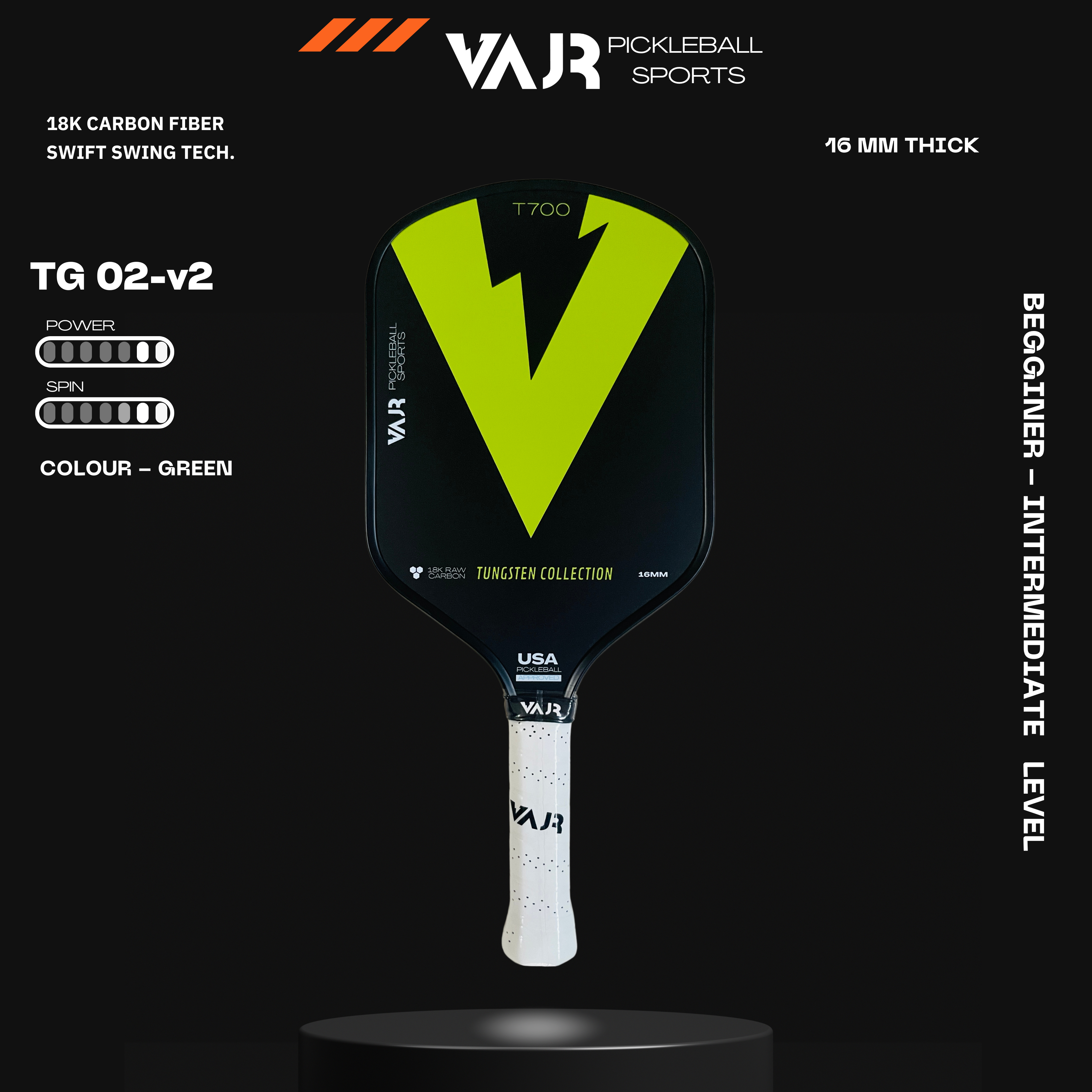 VAJR Tungsten Collection - Pickleball Paddle TG 02 - V2 - Green