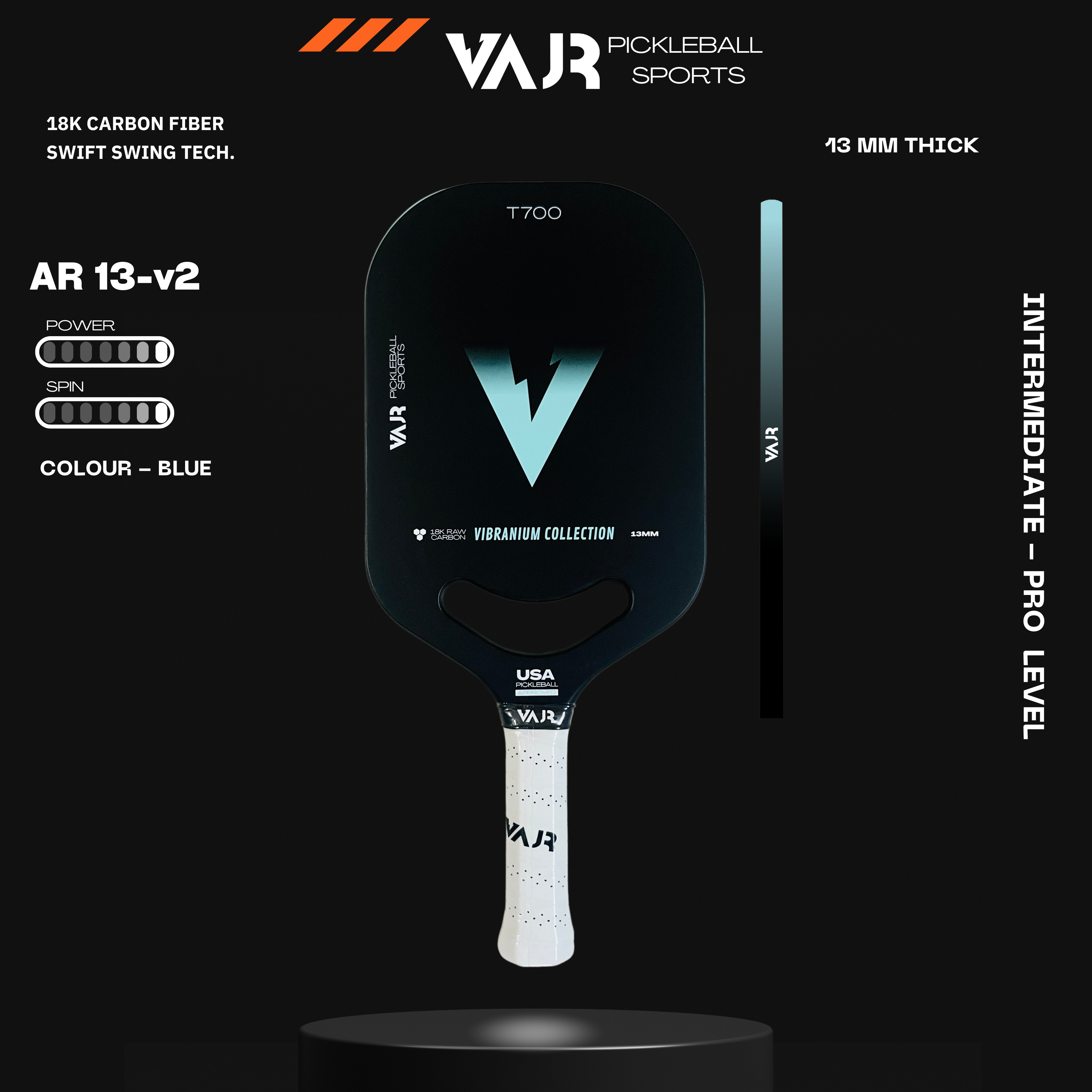 VAJR Vibranium Collection - Pickleball Paddle AR13 - V2 - Blue