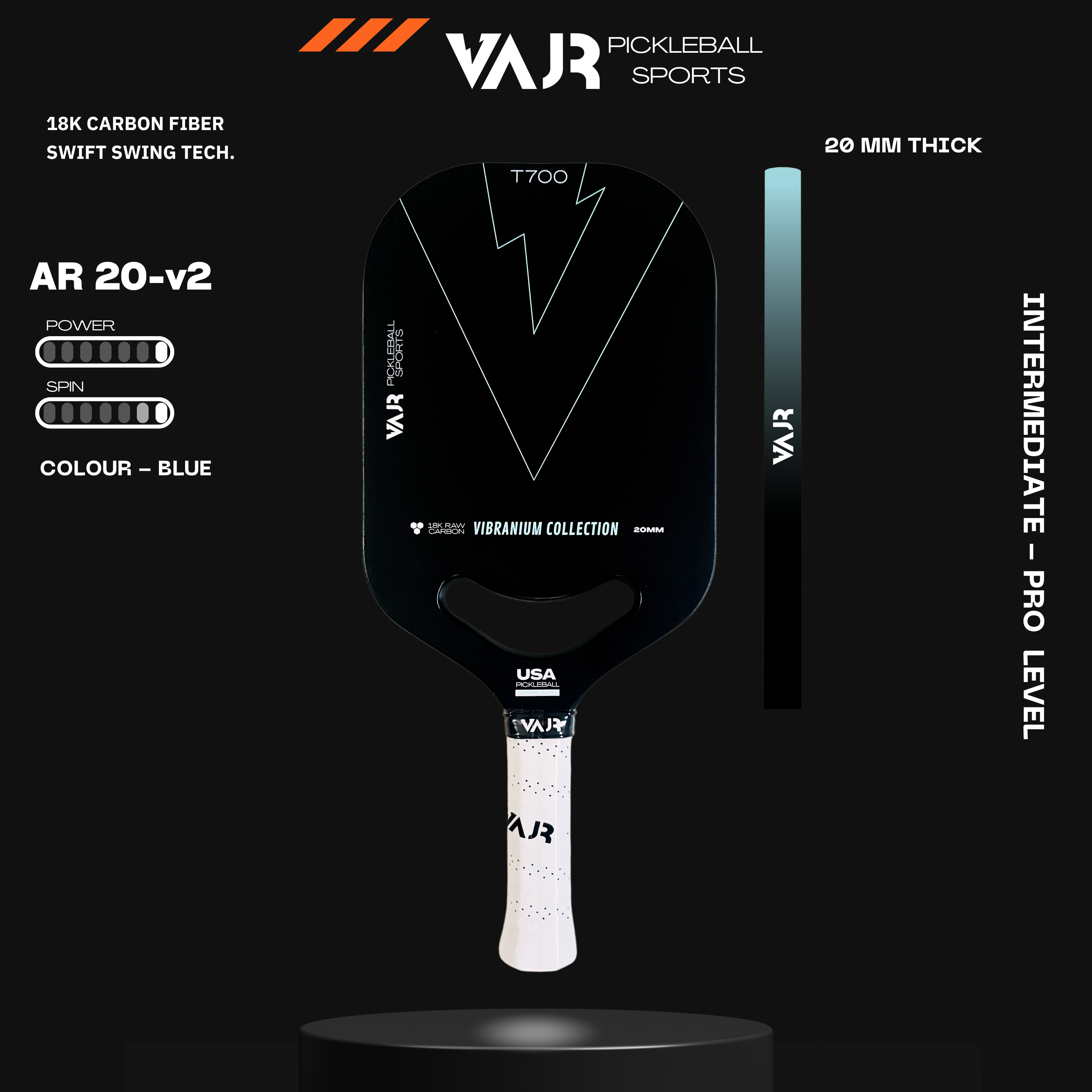 VAJR Vibranium Collection - Pickleball Paddle AR20 - V2 - Blue