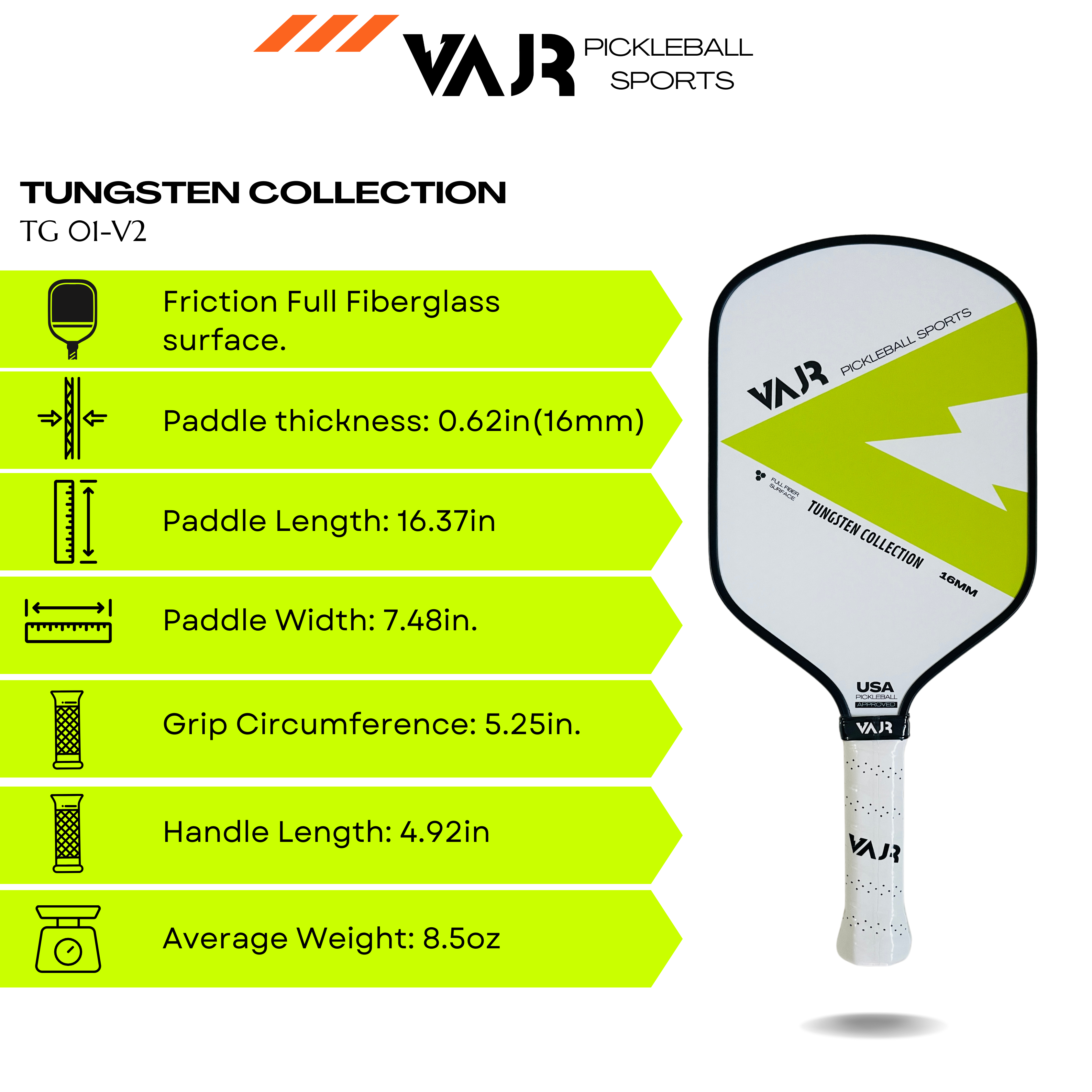 VAJR Tungsten Collection - Pickleball Paddle TG 01 - V2 - Green