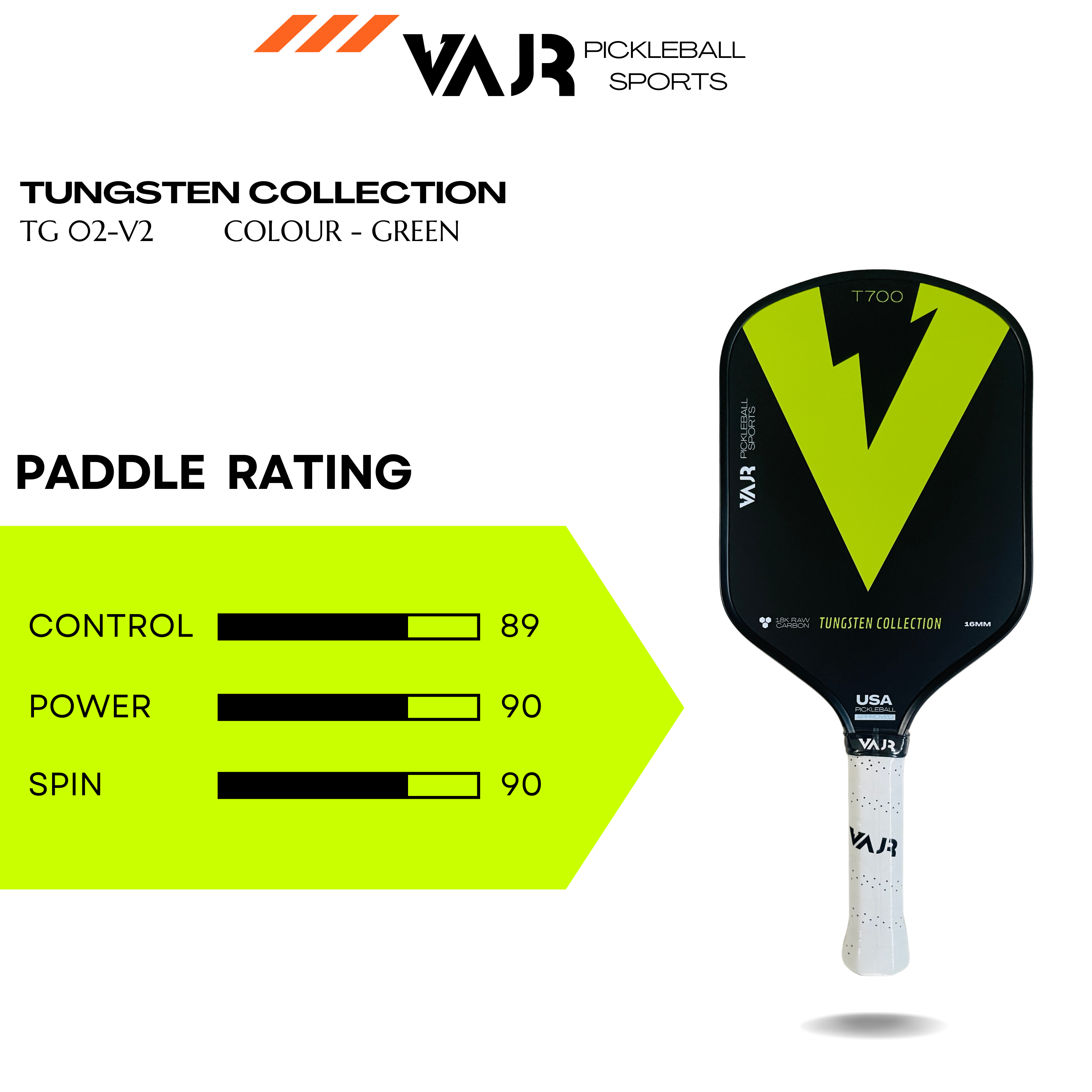 VAJR Tungsten Collection - Pickleball Paddle TG 02 - V2 - Green