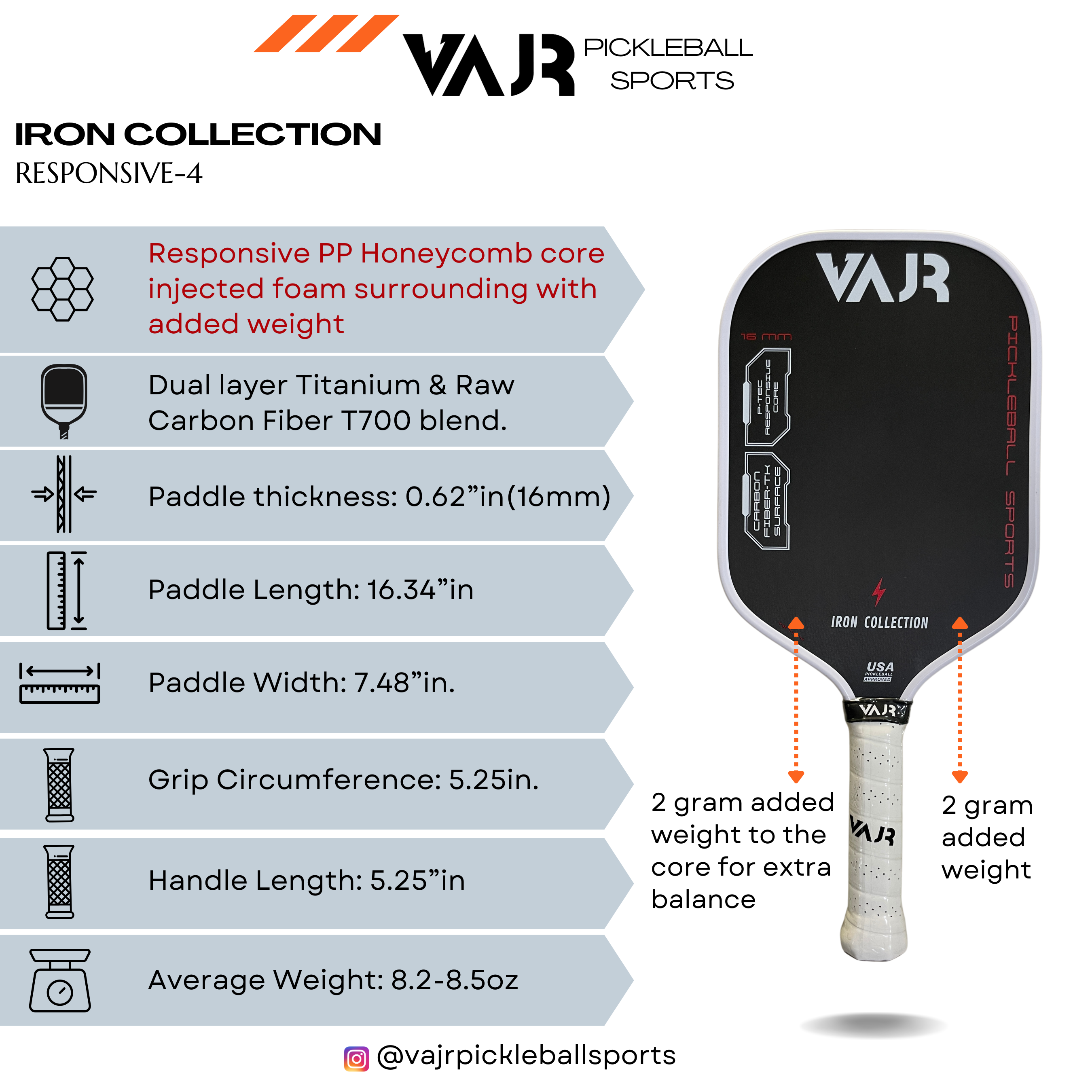 VAJR Iron Collection - Pickleball Paddle - Responsive 4